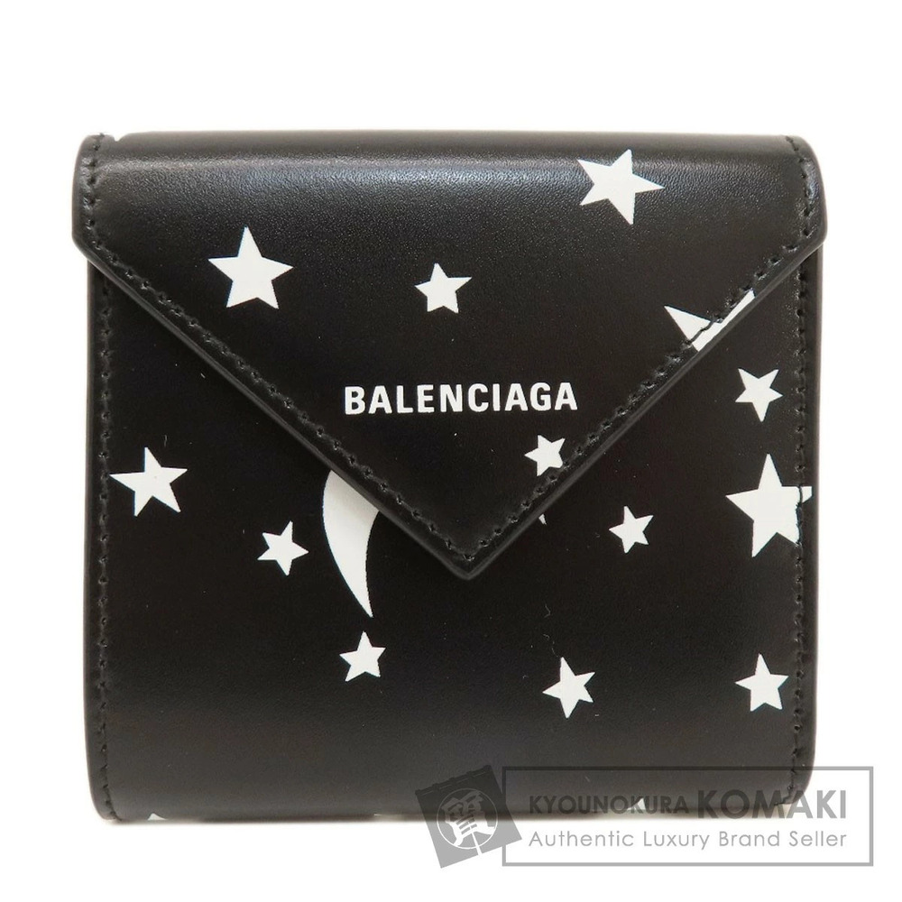 Balenciaga Star Motif Bi fold Wallet Leather